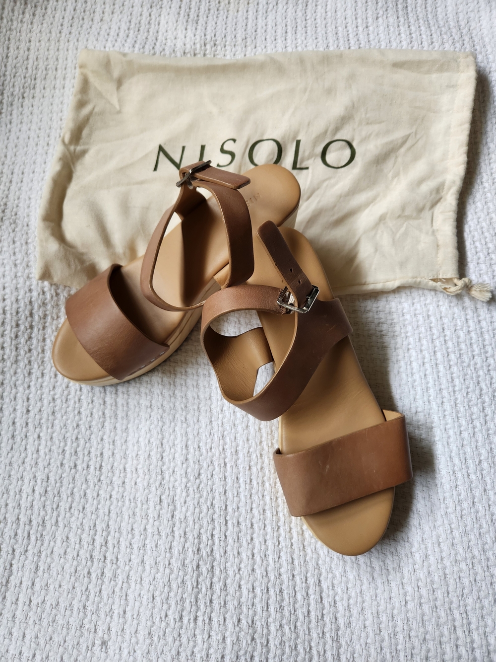 Nisolo Natural Leather Ankle-Strap Platform High Heel Sandals Size 7